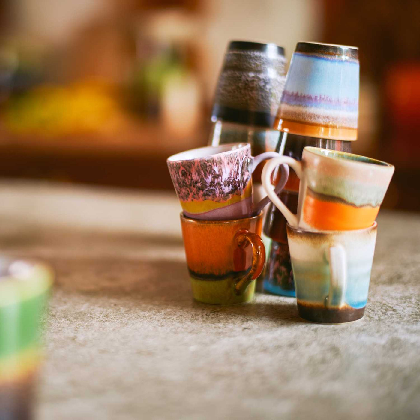 HK Living | 70s CERAMICS Set van 4 Espresso tasjes, Retro