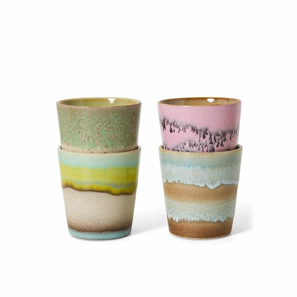 HK Living 70s CERAMICS Set van 4 Koffiemokken, Pop Art