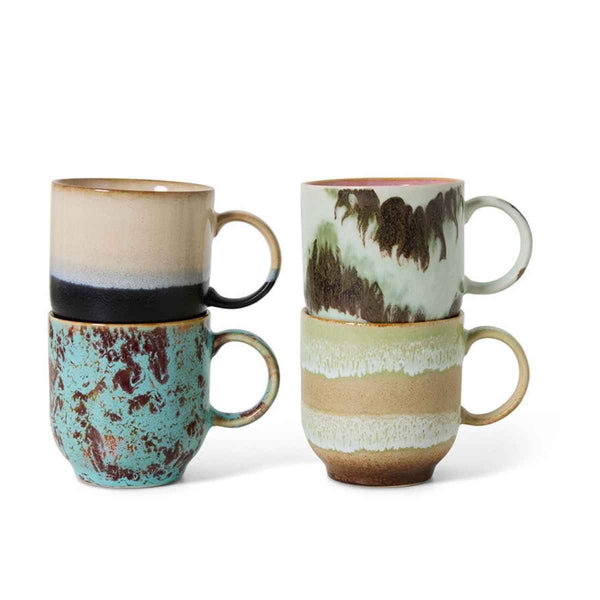 HK Living 70s CERAMICS Set van 4 Koffietassen, Abstract