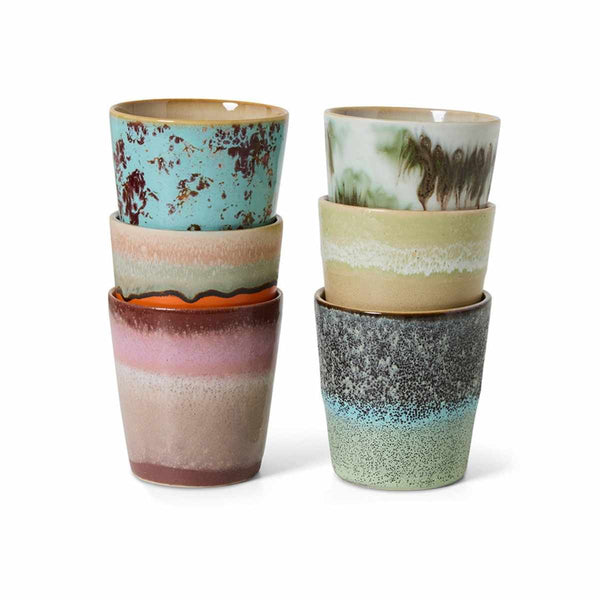 HK Living 70s CERAMICS Set van 6 Koffiemokken, Surreal