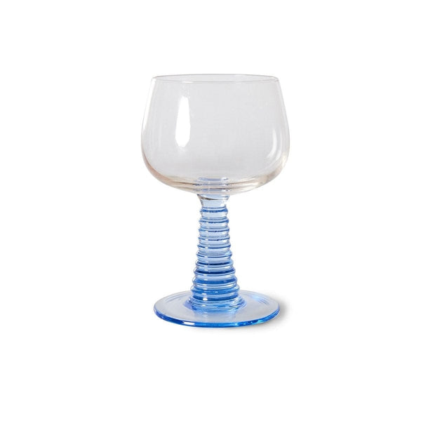 HK Living SWIRL Wijnglas op gekleurde voet, Blauw High 13.5 cm