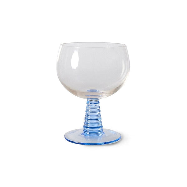 HK Living SWIRL Wijnglas op gekleurde voet, Blauw Low 12 cm