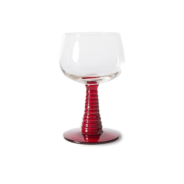 HK Living SWIRL Wijnglas op gekleurde voet, Rood High 13.5 cm