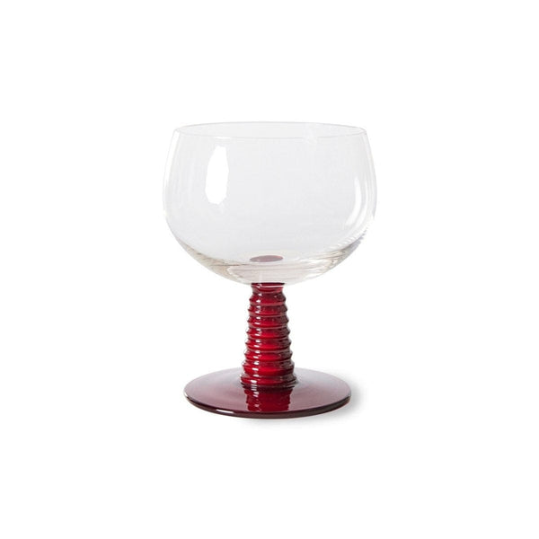 HK Living SWIRL Wijnglas op gekleurde voet, Rood Low 12 cm