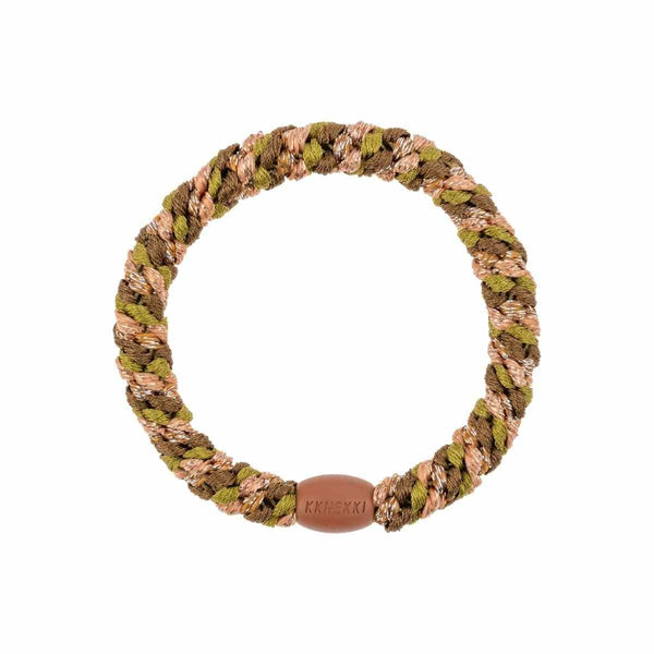 Knekki MULTI GLITTER Haarelastiek & Armbandje, Olive & Cognac
