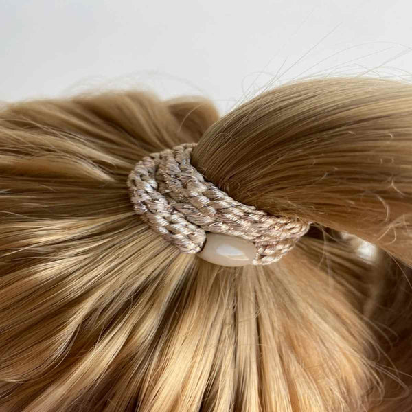 Knekki SOLID GLITTER Haarelastiek & Armbandje, Beige