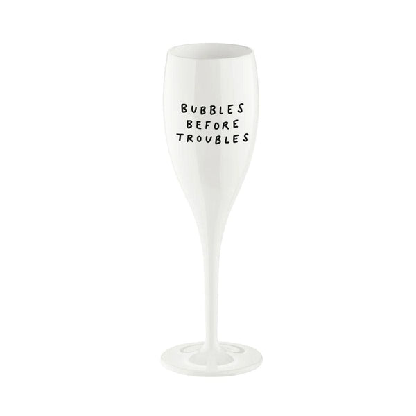 Koziol CHEERS No. 1 Onbreekbaar Champagneglas met quote, Bubbels Before Troubles