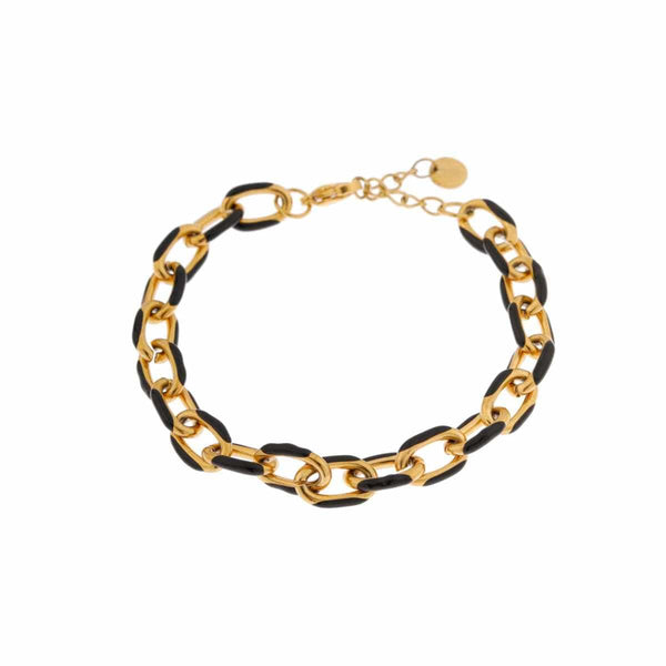 Label Kiki Armband goud, Black chain