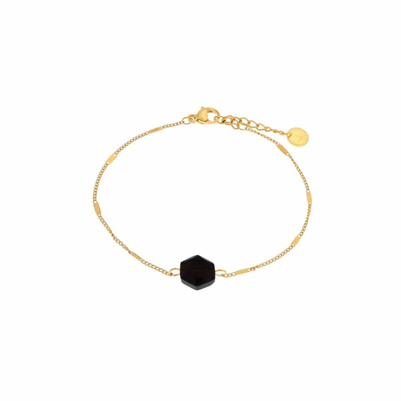 Label Kiki Armband goud, Black Hexagon