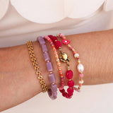 Label Kiki Armband goud met paarse kralen, Flow