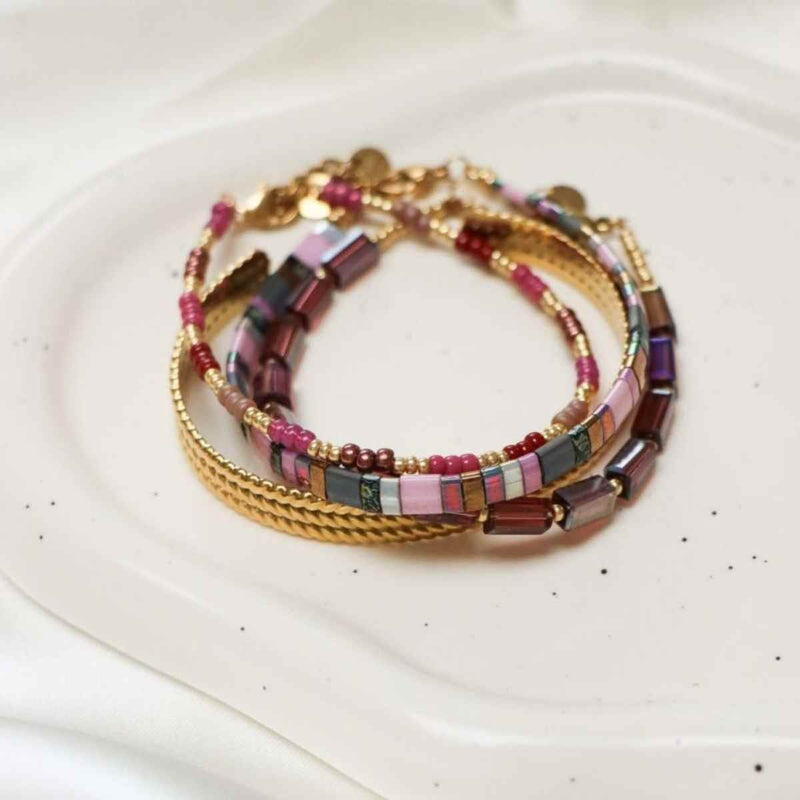 Label Kiki Armband goud, Raspberry Rainbow