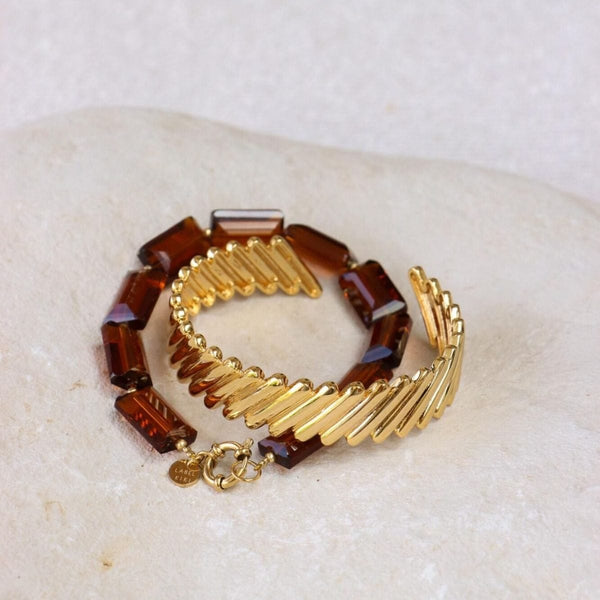 Label Kiki Armband met bruine rechthoekige kralen, Shiny Brown