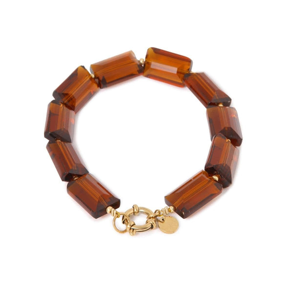 Label Kiki Armband met bruine rechthoekige kralen, Shiny Brown