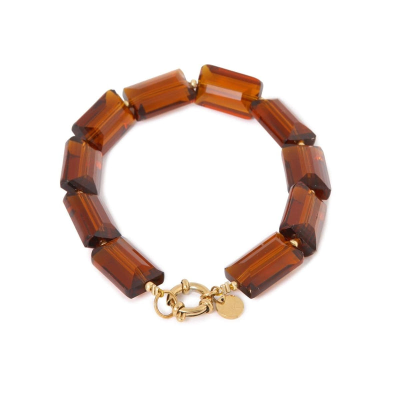 Label Kiki Armband met bruine rechthoekige kralen, Shiny Brown