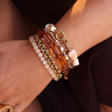 Label Kiki Armband met perzikroze rechthoekige kralen, Shiny Blush
