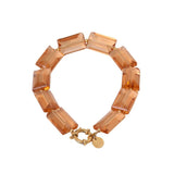 Label Kiki Armband met perzikroze rechthoekige kralen, Shiny Blush