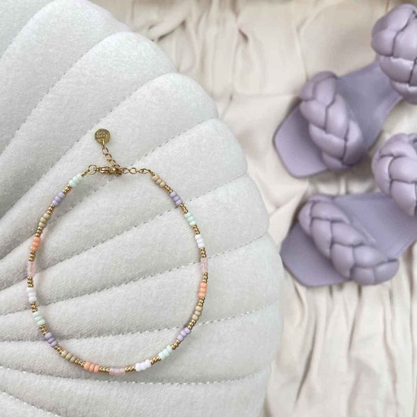 Label Kiki Enkelbandje goud, Pastel Rainbow