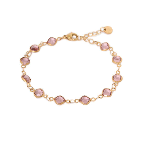 Label Kiki Gouden armband met paarse glaskralen in zetting, Honey Poney