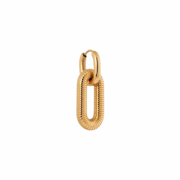 Label Kiki Gouden Oorring met ovalen hanger, Oval Stripe - Per stuk