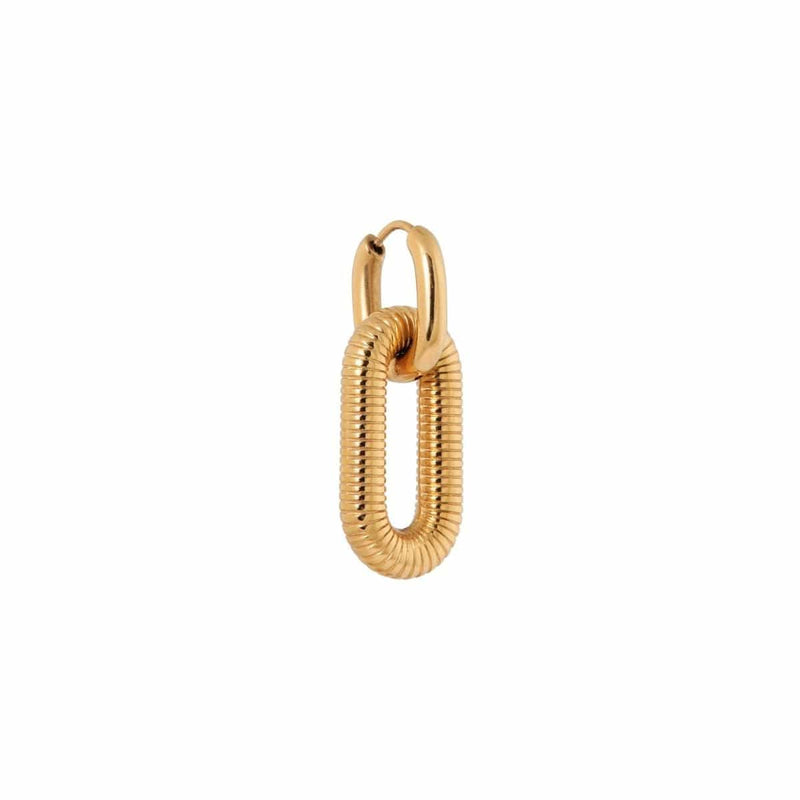 Label Kiki Gouden Oorring met ovalen hanger, Oval Stripe - Per stuk