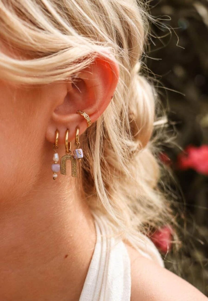 Label Kiki Gouden Oorring met Parel, Misty Lilac - Per stuk