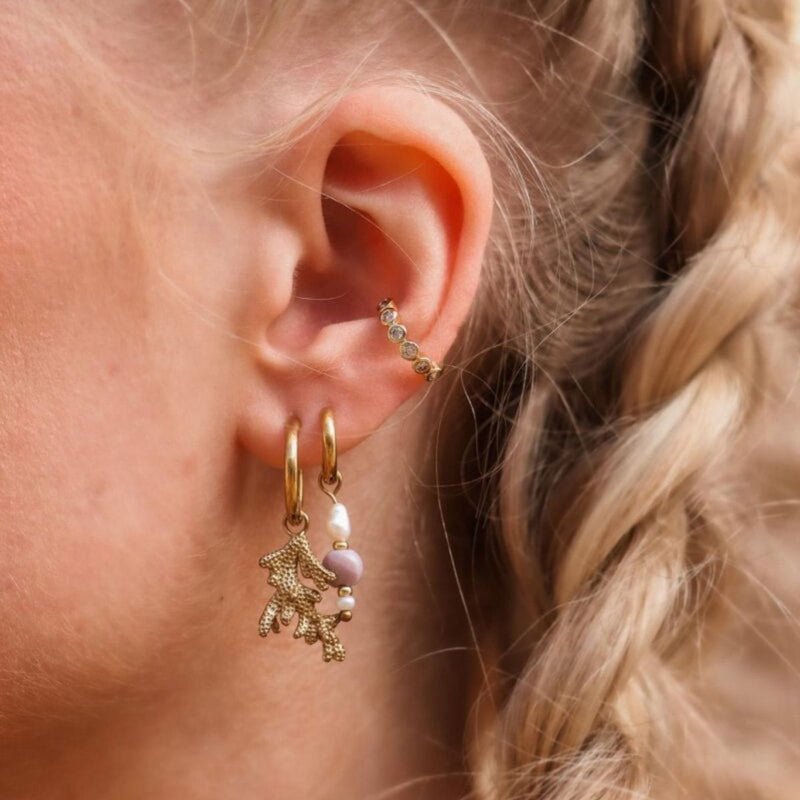Label Kiki Gouden Oorring met Parel, Misty Lilac - Per stuk