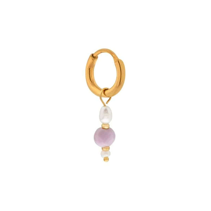 Label Kiki Gouden Oorring met Parel, Misty Lilac - Per stuk