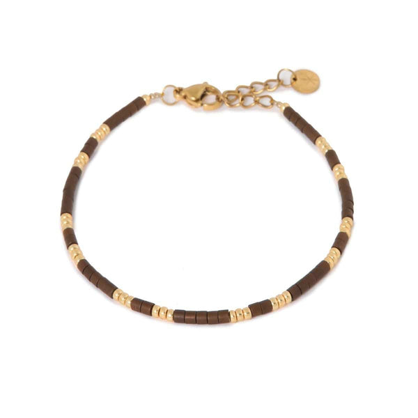 Label Kiki Kralenarmband goud & bruin, Copper