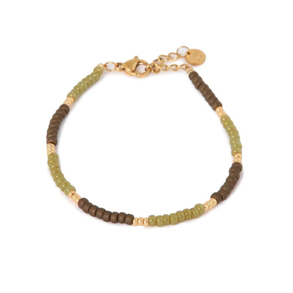 Label Kiki Kralenarmband goud-bruin-mosgroen, Lasso