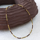 Label Kiki Kralenketting goud-bruin-mosgroen, Lasso
