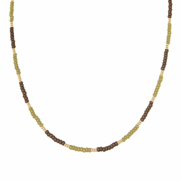 Label Kiki Kralenketting goud-bruin-mosgroen, Lasso