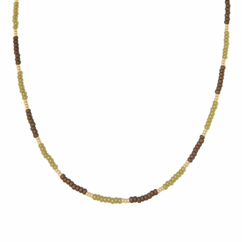 Label Kiki Kralenketting goud-bruin-mosgroen, Lasso