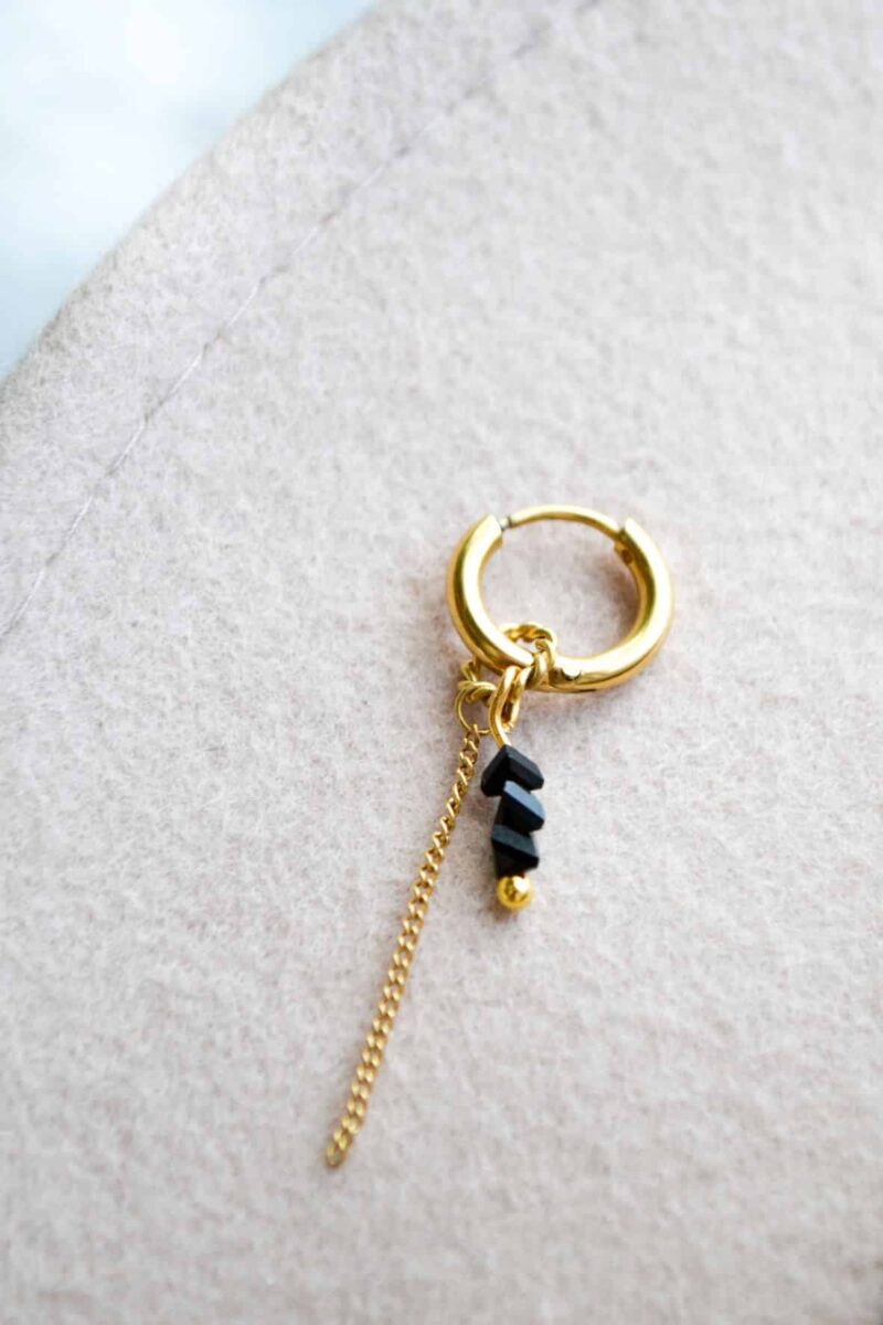 Label Kiki Oorring goud, Chain Black Stone - Per stuk