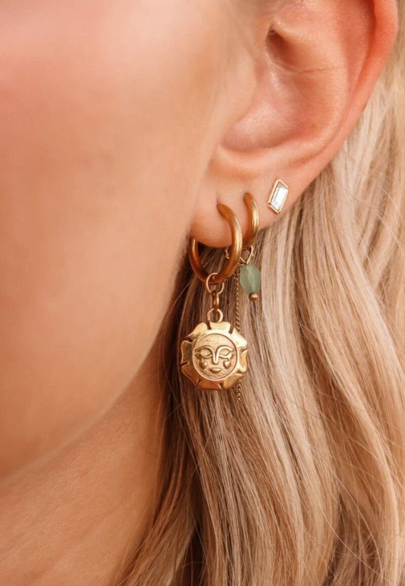 Label Kiki Oorring goud, Chain light Green drop - Per stuk