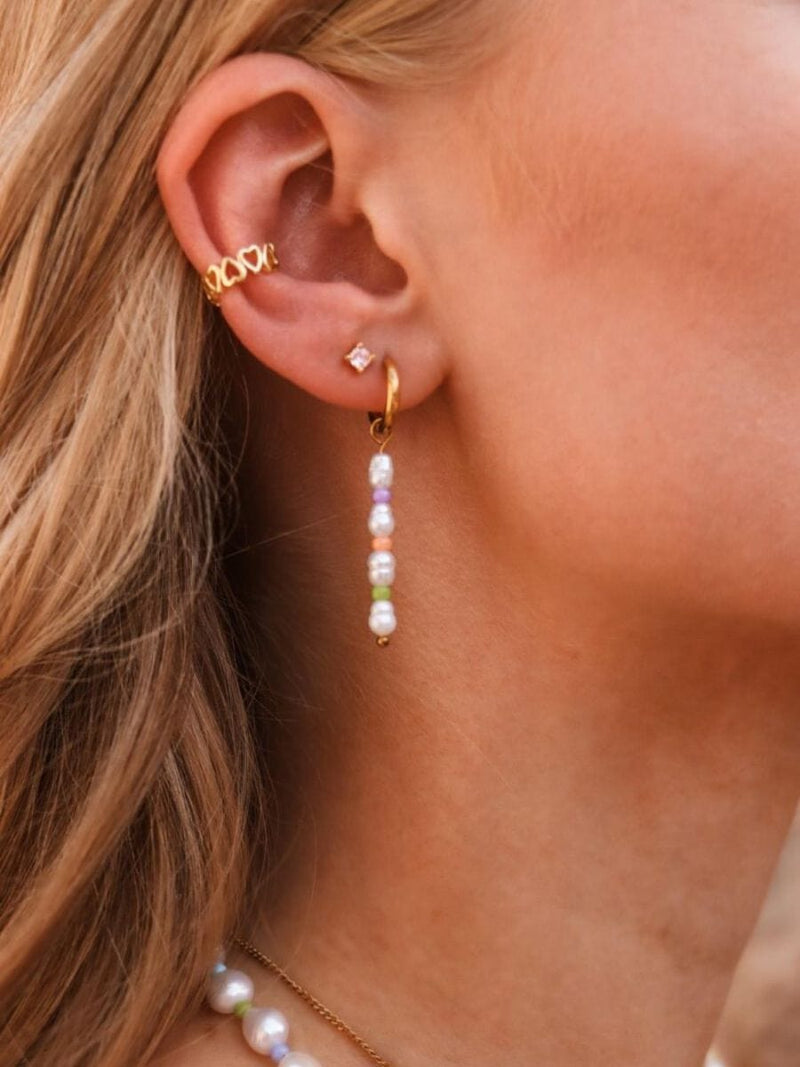 Label Kiki Oorring goud, Colorful Pearl - Per stuk