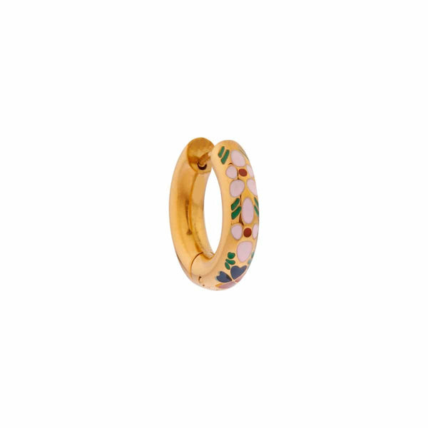Label Kiki Oorring goud, Pink Flower - Per stuk