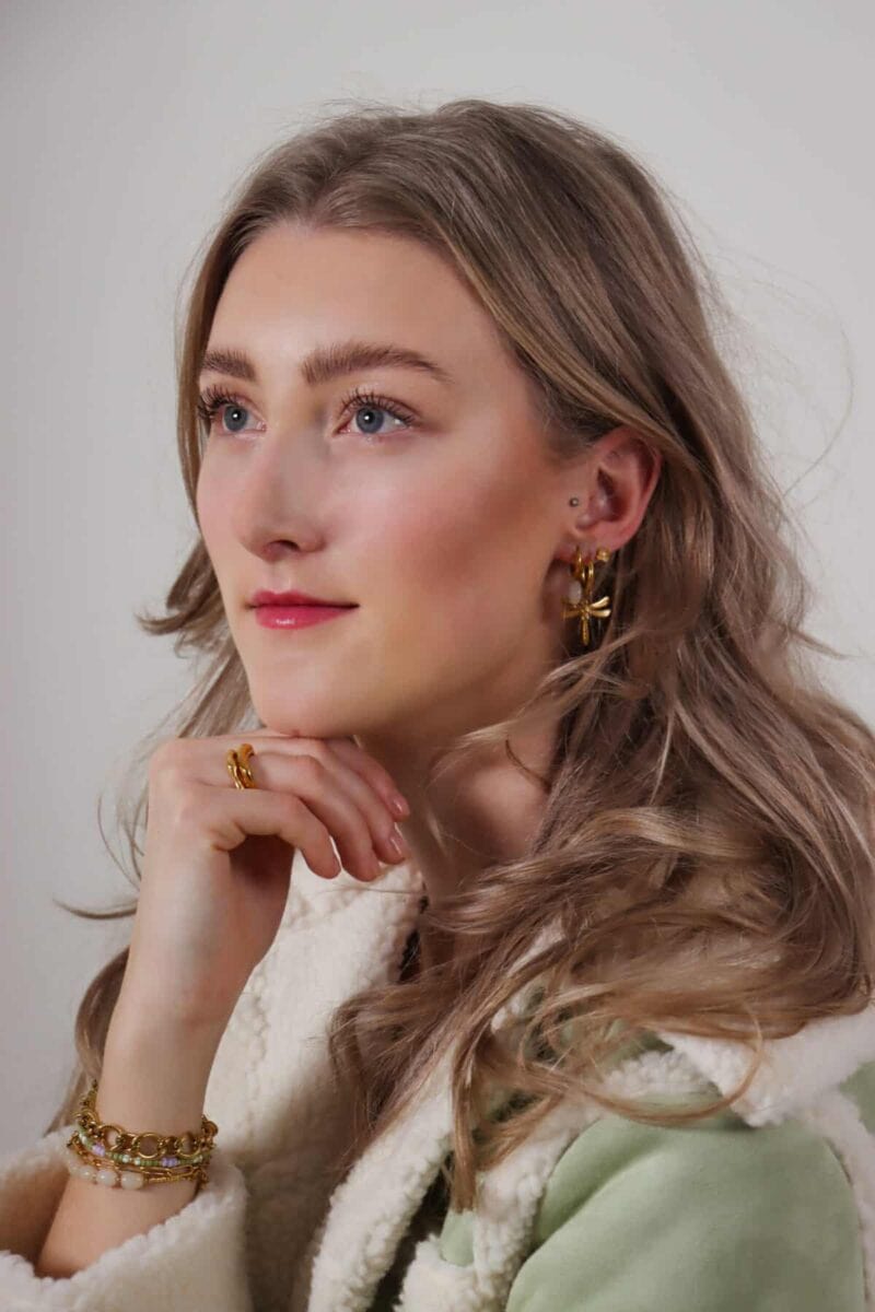 Label Kiki Oorsteker goud, Pearl flower - Per stuk