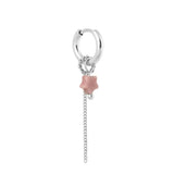 Label Kiki Zilveren Oorring met ketting en oudroze sterretje, Chain Pink Star - Per stuk