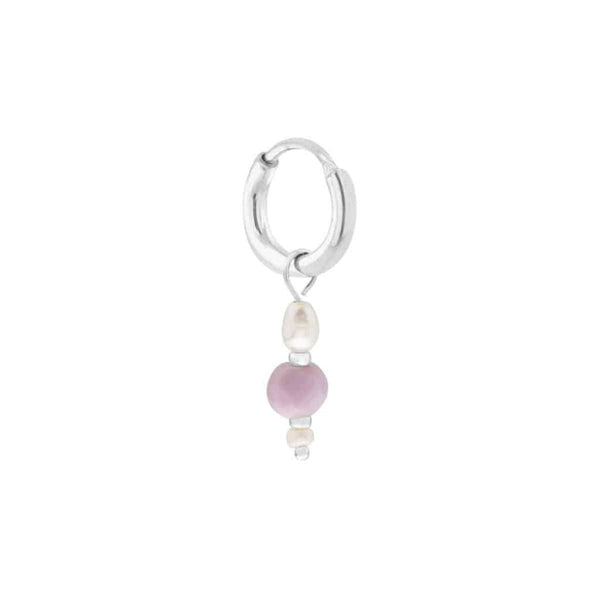 Label Kiki Zilveren Oorring met Parel, Misty Lilac - Per stuk