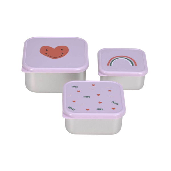Lässig HAPPY RASCALS Kinder Snackbox RVS set van 3, Heart lavender