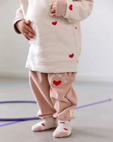 Lässig TINY TEAM Beige Fleece Kinder Sweater met Hartjes