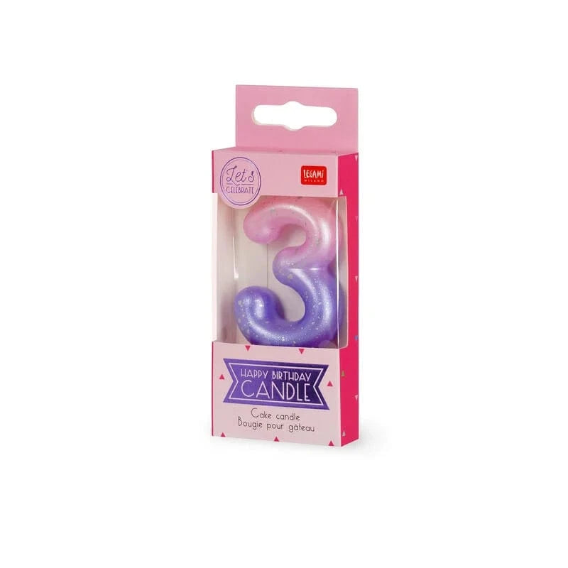 Legami HAPPY BIRTHDAY Verjaardags Taart kaars Cijfer 3, Roze