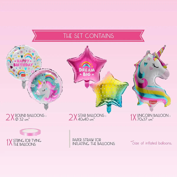 Legami LET'S PARTY Set van 5 Birthday Party Ballonnen -Unicorn
