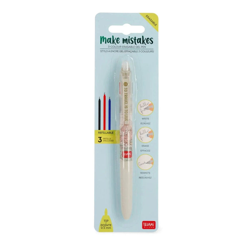 Legami MAKE MISTAKES Erasable Gel Pen met 3 kleuren, Travel