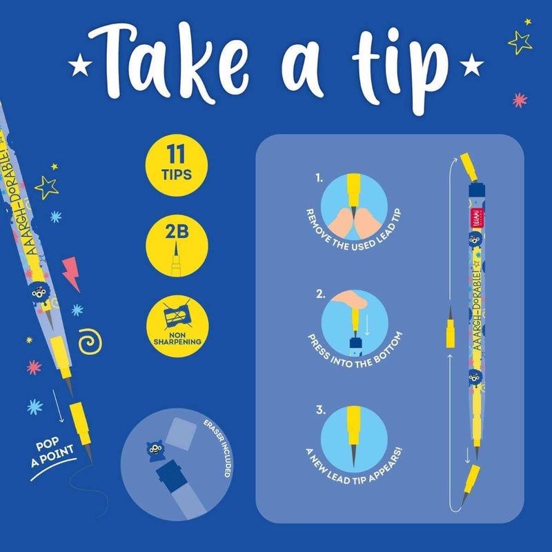 Legami TAKE A TIP Stapelpotlood met gommetje, Monster