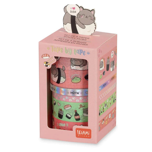 Legami TAPE BY TAPE Set van 5 Papieren Washi decoratietapes, Kitty