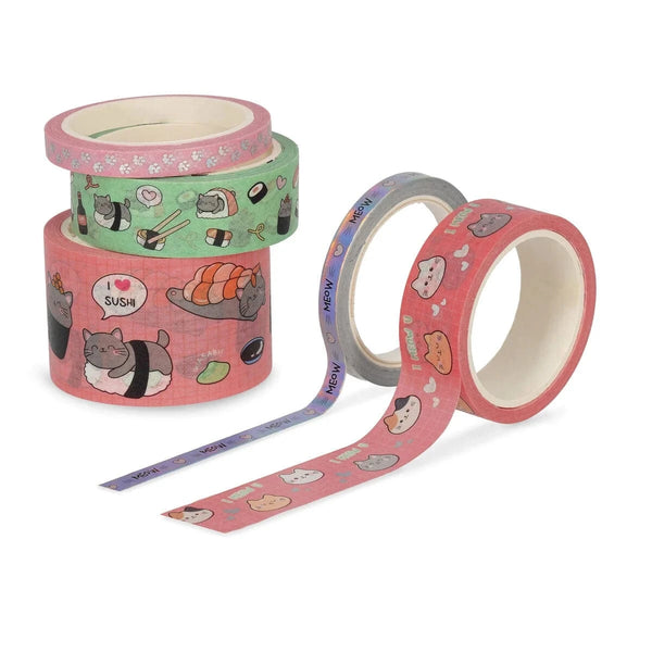 Legami TAPE BY TAPE Set van 5 Papieren Washi decoratietapes, Kitty