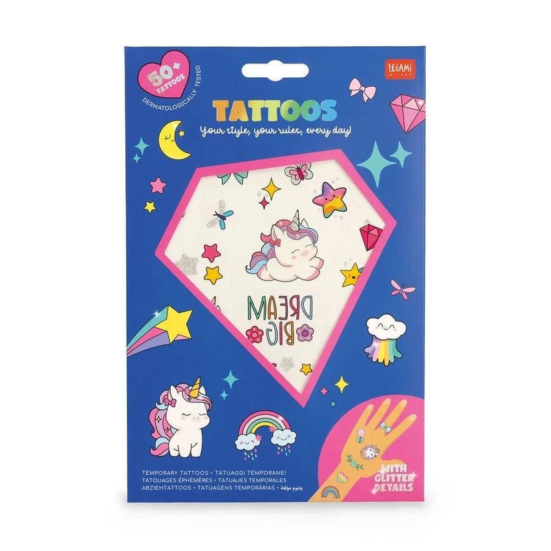 Legami TATTOOS Set van 50 tijdelijke tattoos, Unicorn