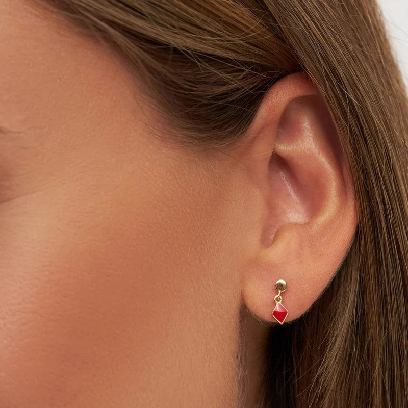 LULU CANDY SHOP CONFETTI Oorbel goud, Dangling Passion Red - Per stuk