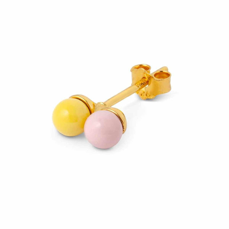 LULU CANDY SHOP Oorbel goud, Double Color Ball Light Pink*Yellow - Per stuk
